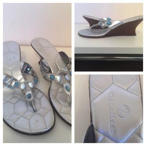 Cole haan silver and turquoise bead sandal